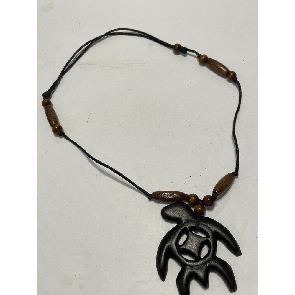 Hand Carved  Wood Pendant Adjustable Necklace Turtle Hawaii Tropical Island Boho